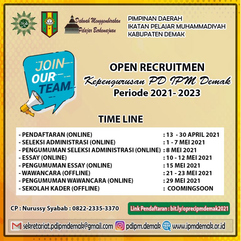Open Recruitmen Kepengurusan PD IPM Demak Periode 2021 – 2023